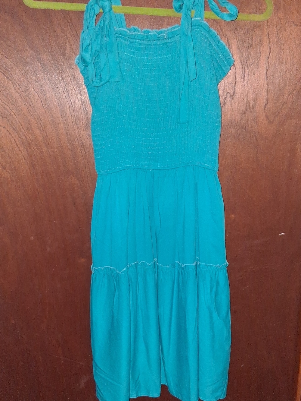 Zesica Smocked Tie-Shoulder Turquoise  Dress